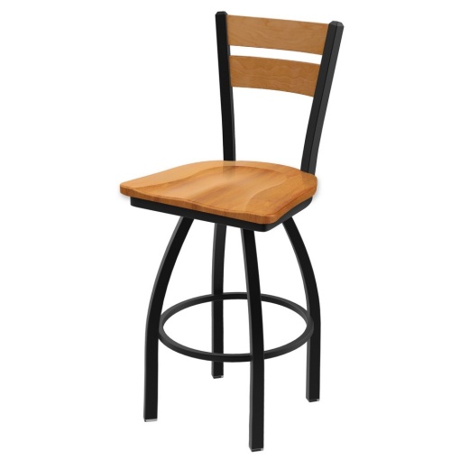 832 Thor Swivel Stool With Black Wrinkle Finish, Medium Back And Medium Maple Seat