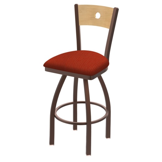 830 Voltaire Swivel Stool With Bronze Finish, Natural Back And Graph Poppy Seat