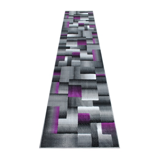 Elio Collection 2' X 10' Purple Color Blocked Area Rug Olefin Rug With Jute Backing Entryway, Living Room, Or Bedroom