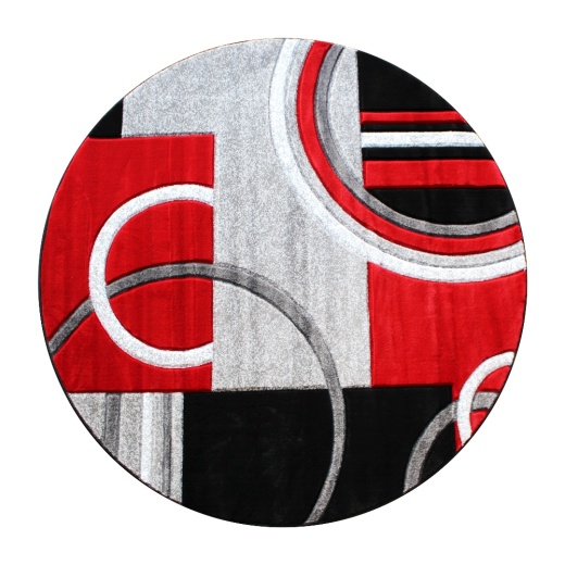 Audra Collection Round 5' X 5' Red Abstract Area Rug Olefin Rug With Jute Backing Entryway, Living Room, Or Bedroom