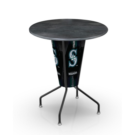 L218 Seattle Mariners 42" Tall 36" Indoor/Outdoor Black Steel Top Lighted Pub Table With Black Wrinkle Finish