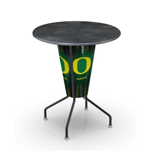L218 University Of Oregon 42" Tall 36" Indoor/Outdoor Black Steel Top Lighted Pub Table With Black Wrinkle Finish