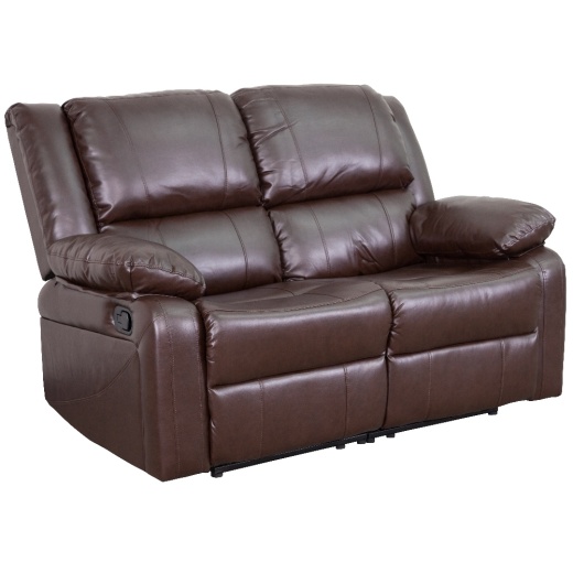 Harmony Series Brown Leathersoft Loveseat With Two Builtin Recliners