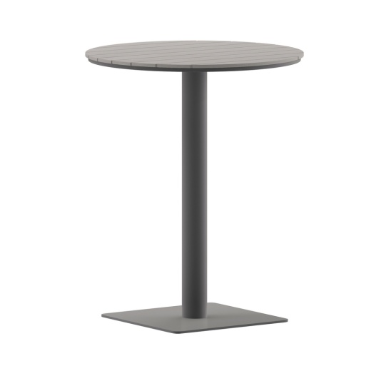Finch Commercial Grade Round 24" Table With Faux Teak Poly Slats And Steel Frame, Gray/Gray