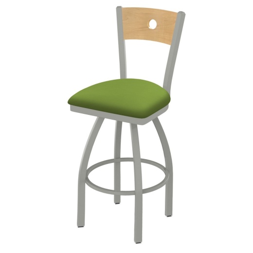 830 Voltaire Swivel Stool With Anodized Nickel Finish, Natural Back And Canter Kiwi Green Seat