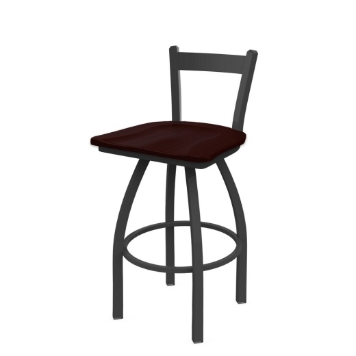 821 Catalina Low Back Swivel Stool With Pewter Finish And Dark Cherry Oak Seat
