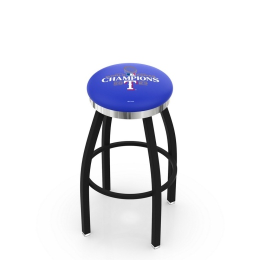 L8b2c Texas Rangers 2023 World Series Champions Swivel Stool With A Black Wrinkle And Chrome Finish By Hbs