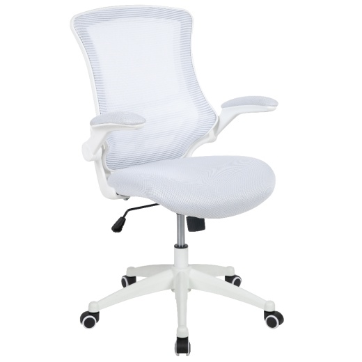 Kelista Midback White Mesh Swivel Ergonomic Task Office Chair With White Frame And Flipup Arms