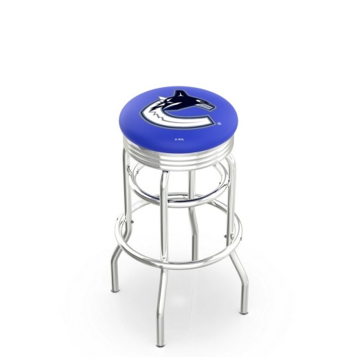 L7c3c Chrome Double Ring Vancouver Canucks Swivel Bar Stool With 2.5" Ribbed Accent Ring By Holland Bar Stool Company