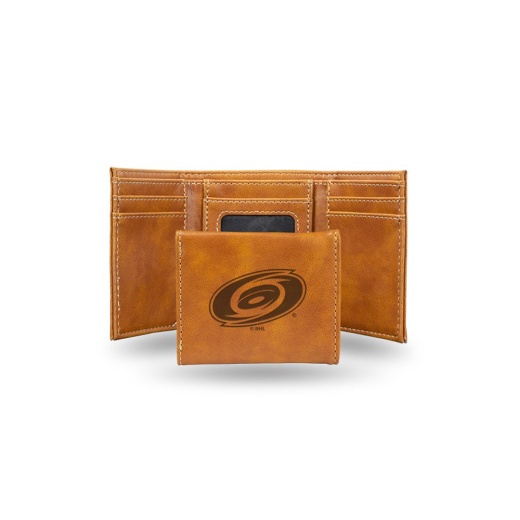 Hurricanes Laser Engraved Brown Trifold Wallet