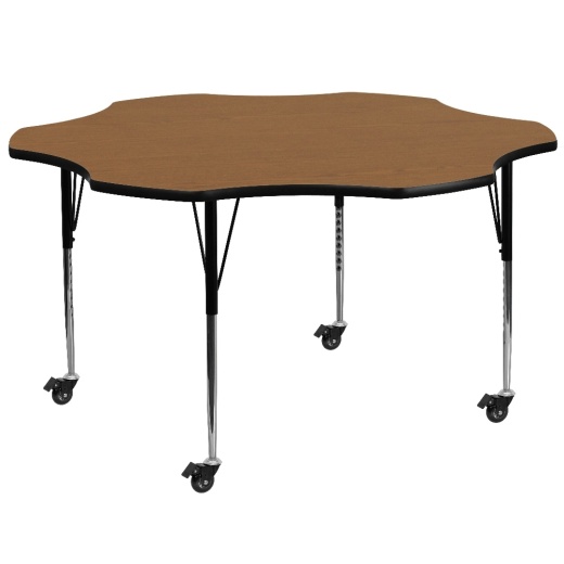 Wren Mobile 60'' Flower Oak Thermal Laminate Activity Table Standard Height Adjustable Legs