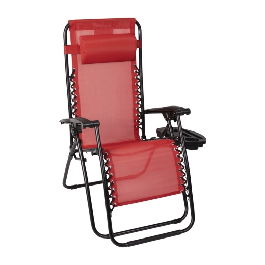 Celestial Adjustable Folding Mesh Zero Gravity Reclining Lounge Chair With Pillow And Cup Holder Tray In Red