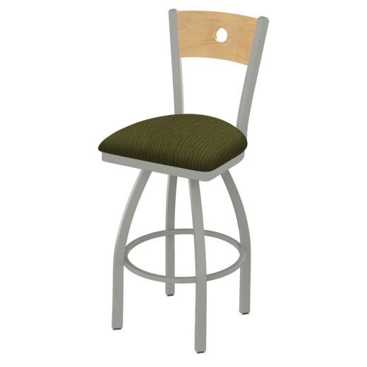 830 Voltaire Swivel Stool With Anodized Nickel Finish, Natural Back And Graph Parrot Seat
