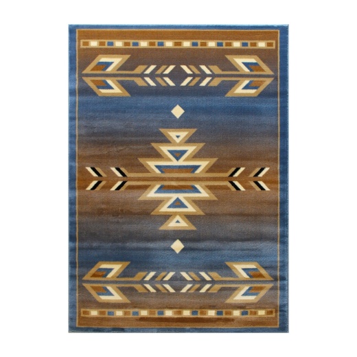 Lodi Collection Southwestern 8' X 10' Blue Area Rug Olefin Rug With Jute Backing For Hallway, Entryway, Bedroom, Living Room
