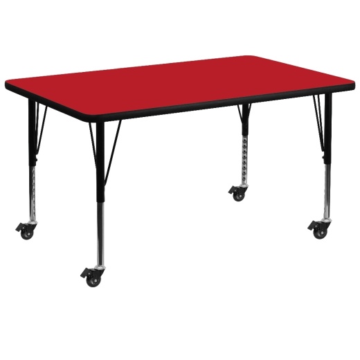 Wren Mobile 36''W X 72''L Rectangular Red Hp Laminate Activity Table Height Adjustable Short Legs