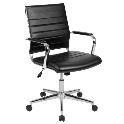 Hansel Midback Black Leathersoft Contemporary Ribbed Executive Swivel Office Chair