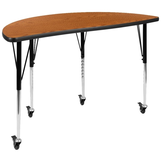 Wren Mobile 47.5" Half Circle Wave Flexible Collaborative Oak Laminate Activity Table Standard Height Adjustable Legs