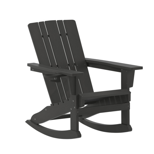 Halifax Adirondack Rocking Chair With Cup Holder, Weather Resistant Hdpe Adirondack Rocking Chair In Black