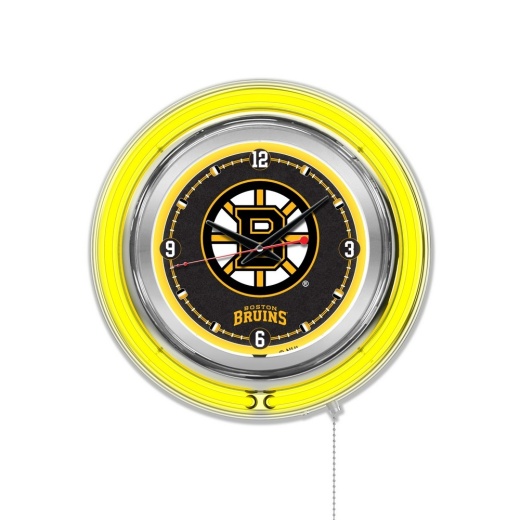 Boston Bruins Double Neon Ring, Logo Clock By Holland Bar Stool Company