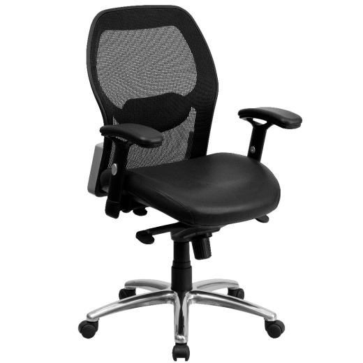 Albert Midback Black Super Mesh Executive Swivel Office Chair With Leathersoft Seat, Knee Tilt Control And Adjustable Lumbar & Arms