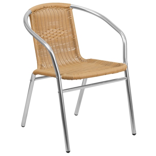 Lila Commercial Aluminum And Beige Rattan Indooroutdoor Restaurant Stack Chair