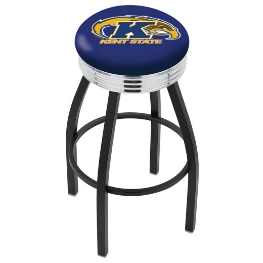 L8b3c Black Wrinkle Kent State Swivel Bar Stool With Chrome 2.5" Ribbed Accent Ring By Holland Bar Stool Company