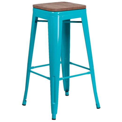 Murray 30" High Backless Crystal Tealblue Barstool With Square Wood Seat