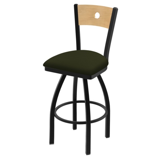 830 Voltaire Swivel Stool With Black Wrinkle Finish, Natural Back And Canter Pine Seat