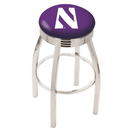 L8c3c Chrome Northwestern Swivel Bar Stool With 2.5" Ribbed Accent Ring By Holland Bar Stool Company