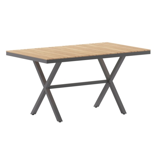 Finch Commercial Grade Xframe Outdoor Dining Table 59" X 35.5" With Faux Teak Poly Slats And Metal Frame, Natural/Gray
