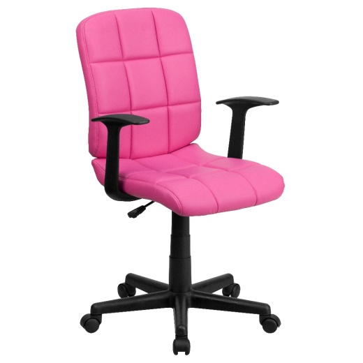Clayton Midback Pink Quilted Vinyl Swivel Task Office Chair With Arms