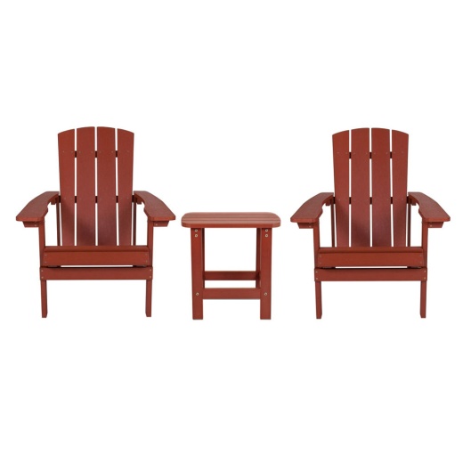 2 Pack Charlestown Commercial Allweather Poly Resin Wood Adirondack Chairs With Side Table In Red