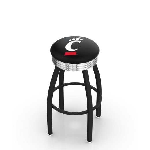 L8b3c Black Wrinkle Cincinnati Swivel Bar Stool With Chrome 2.5" Ribbed Accent Ring By Holland Bar Stool Company