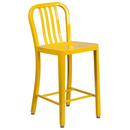 Gael Commercial Grade 24" High Yellow Metal Indooroutdoor Counter Height Stool With Vertical Slat Back