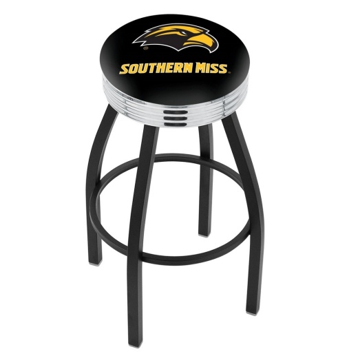 L8b3c Black Wrinkle Southern Miss Swivel Bar Stool With Chrome 2.5" Ribbed Accent Ring By Holland Bar Stool Company