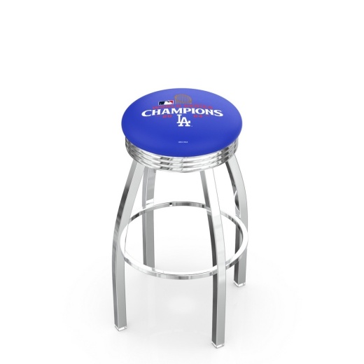 L8c3c Los Angeles Dodgers 2024 World Series Champions Swivel Stool With Chrome Finish By Holland Bar Stool Co