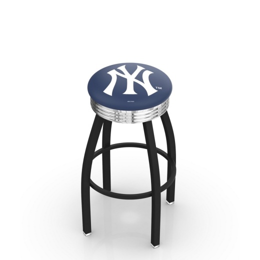 L8b3c York Yankees Swivel Stool With A Black Wrinkle And Chrome Finish By Hbs