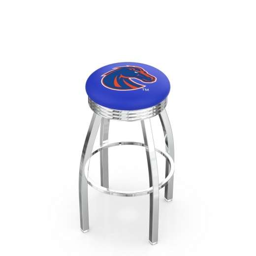 L8c3c Chrome Boise State Swivel Bar Stool With 2.5" Ribbed Accent Ring By Holland Bar Stool Company