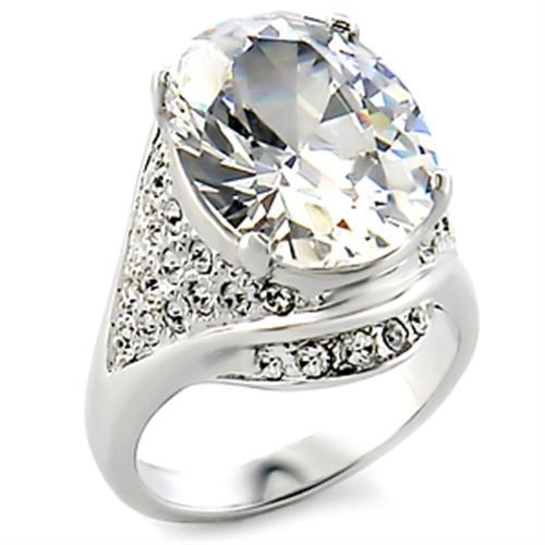 12713 - Rhodium Brass Ring With Aaa Grade Cz In Clear - 5