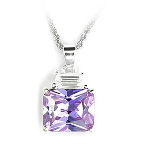 High-Polished 925 Sterling Silver Pendant With Aaa Grade Cz In Light Amethyst