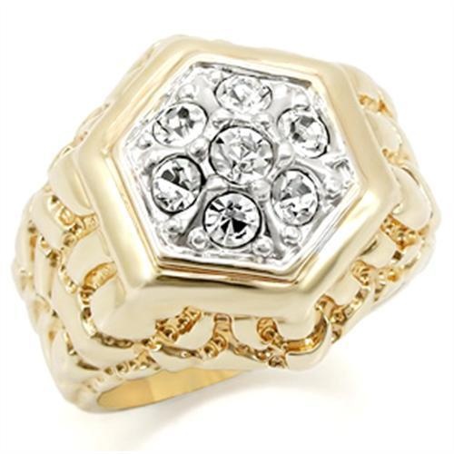 2W037 - Gold+Rhodium Brass Ring With Top Grade Crystal In Clear - 12