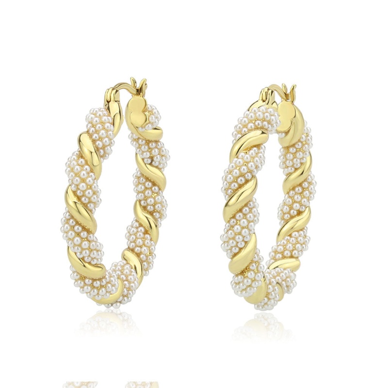 3W1790 - Flash Gold Brass Earring With Synthetic In White - N/a