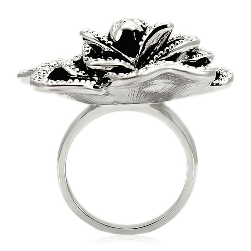 0W252 - Rhodium Brass Ring With Top Grade Crystal In Clear - 5