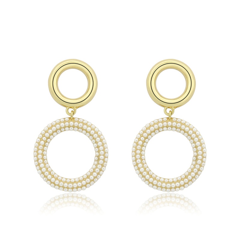 3W1784 - Flash Gold Brass Earring With Synthetic In White - N/a