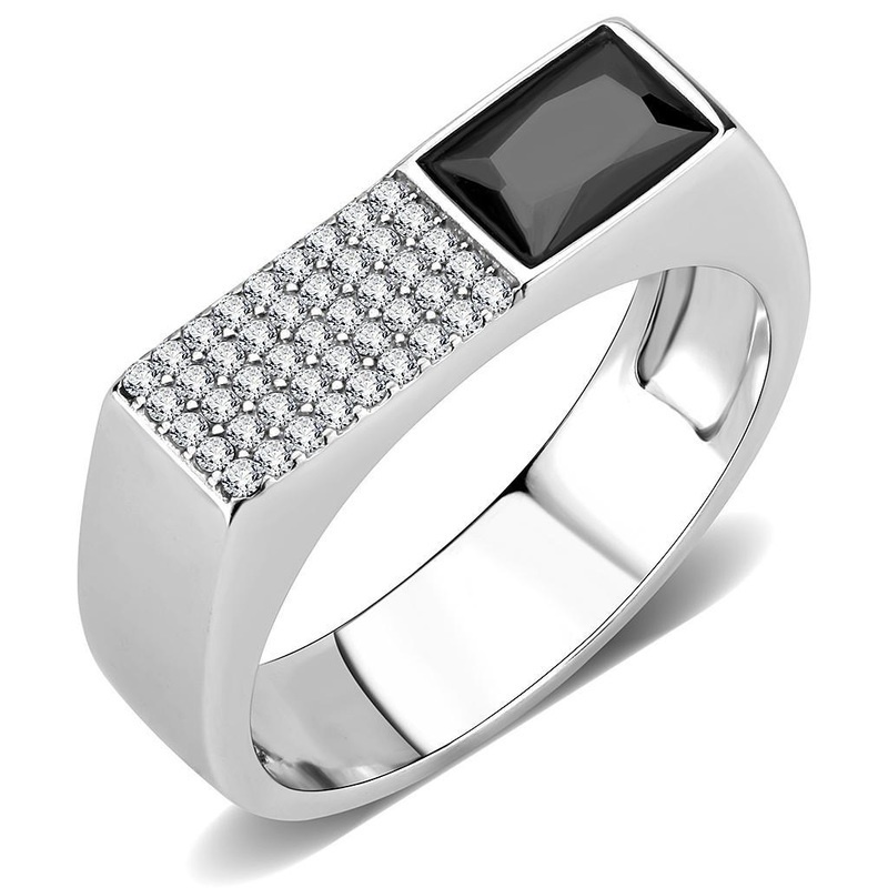High Polished (No Plating) Stainless Steel Ring With Aaa Grade Cz In Black Diamond