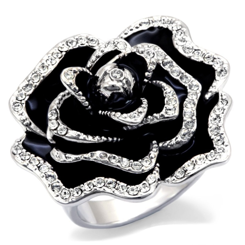 0W252 - Rhodium Brass Ring With Top Grade Crystal In Clear - 5