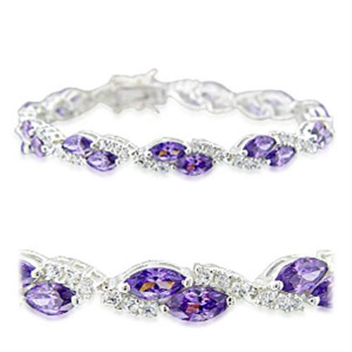 31915 - High-Polished 925 Sterling Silver Bracelet With Aaa Grade Cz In Amethyst - 6.75"