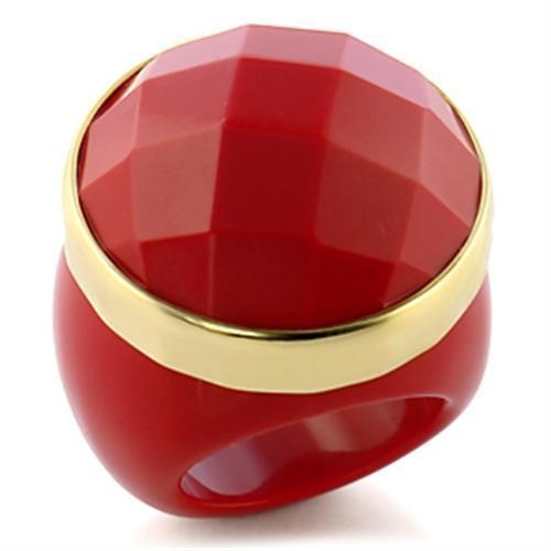 9W192 - Gold Brass Ring With Synthetic Ruby Stone by Alamode
