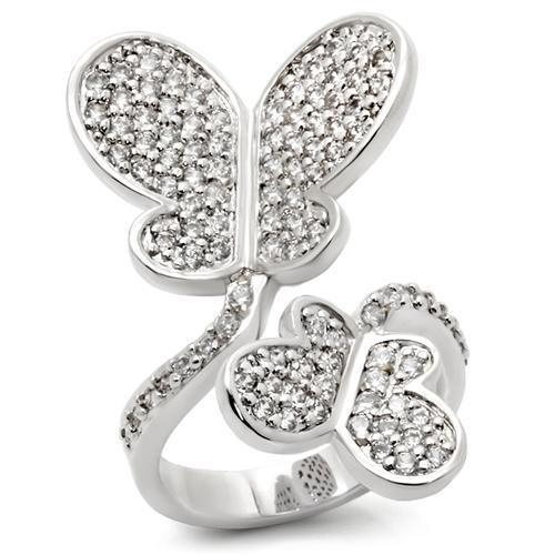 Alamode 0W237 Rhodium Brass Ring with AAA Grade CZ in Clear