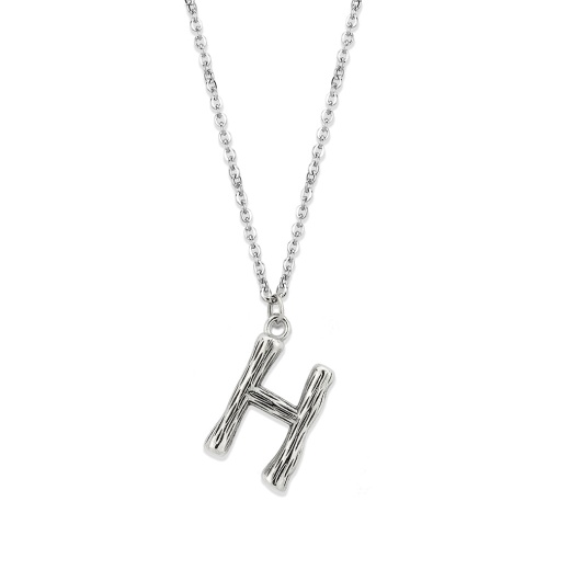 Tk3853h High Polished Stainless Steel Chain Initial Pendant - Letter H - 16"